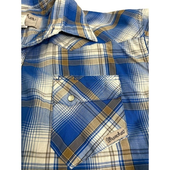Vintage‎ Wrangler Wrancher Men's Large Blue/Tan Plaid Pearl Snap Shirt Size 2X - Picture 4 of 6